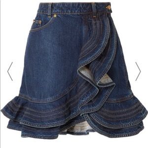 Lee X Self-Portrait Tiered Ruffle Mini Denim Skirt